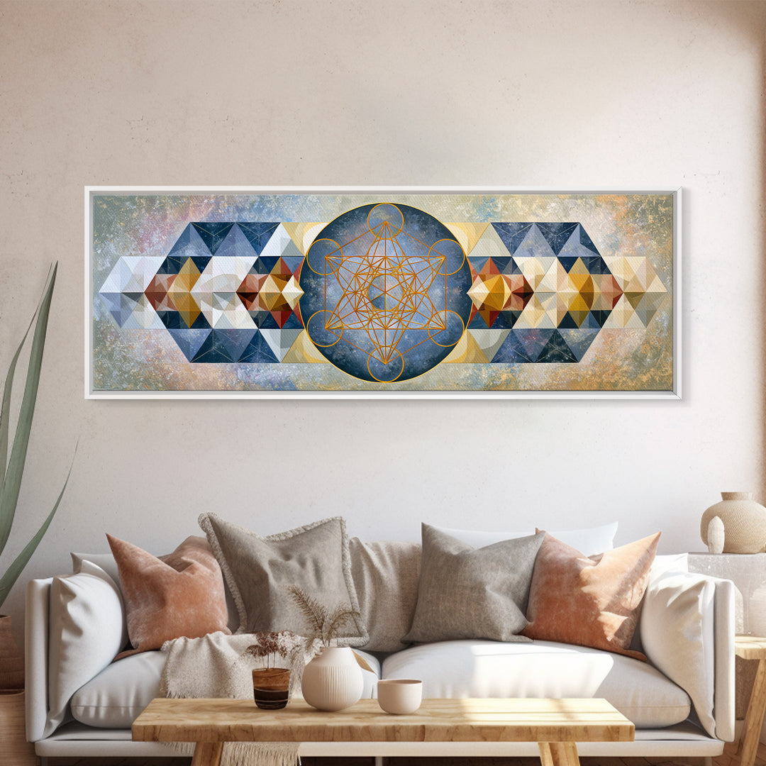 Metatron Cube with Celestial Background Canvas Print, Sacred Geometry Art, Large Wall Art, Living Room Decor, Geometry, SGA-3x1-67