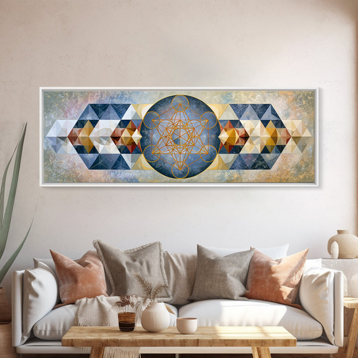 Metatron Cube with Celestial Background Canvas Print, Sacred Geometry Art, Large Wall Art, Living Room Decor, Geometry, SGA-3x1-67