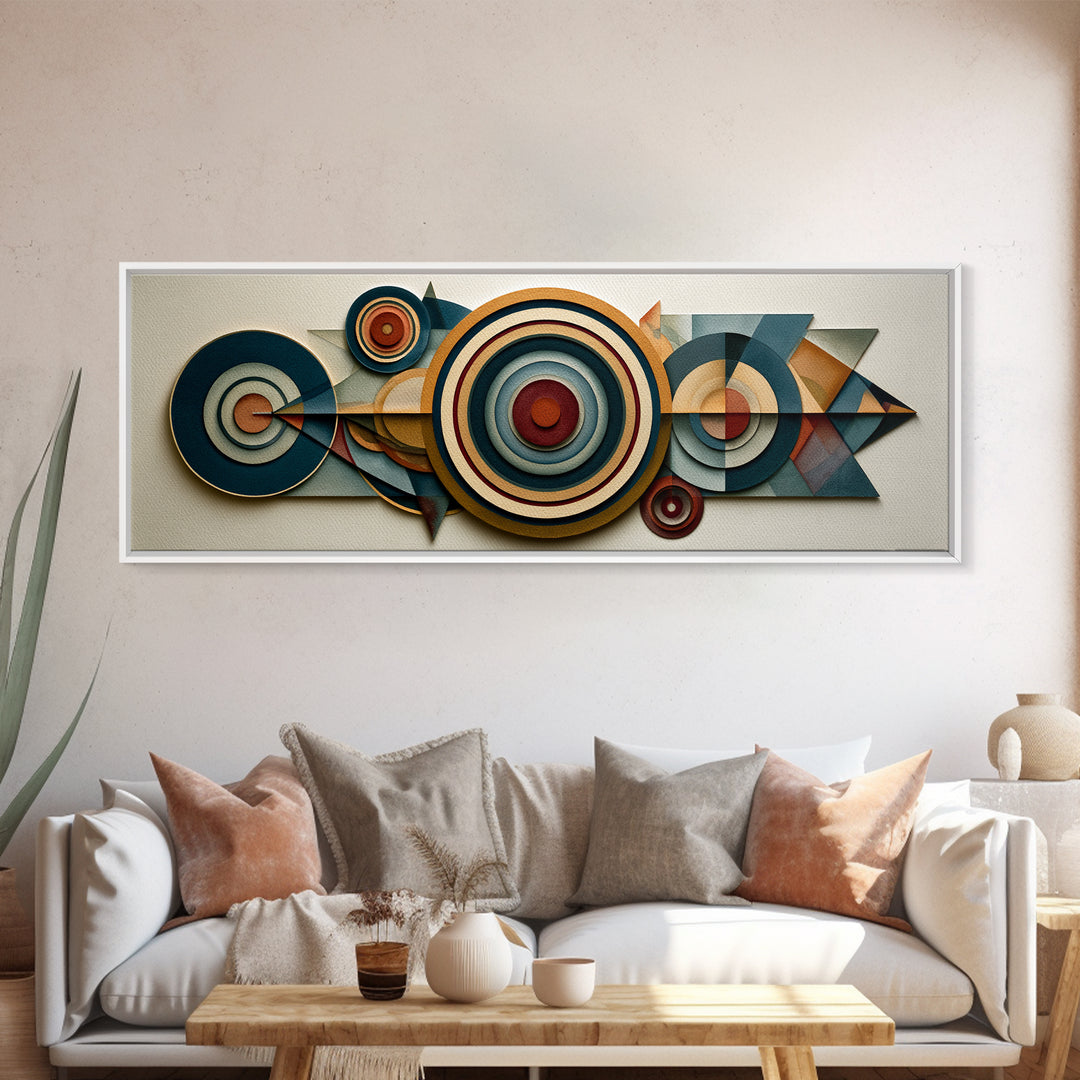 Concentric Circles and Triangles Framed Canvas Print, Sacred Geometry Art, Abstract Art Print, Living Room Decor, Geometry, SGA-3x1-73