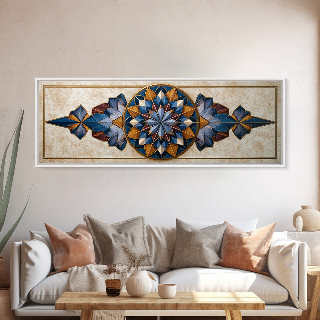 Gold Line Compass Mandala on Parchment Canvas Print, Sacred Geometry Art, Rustic Home Decor, Living Room Decor, Abstract Art, SGA-3x1-85