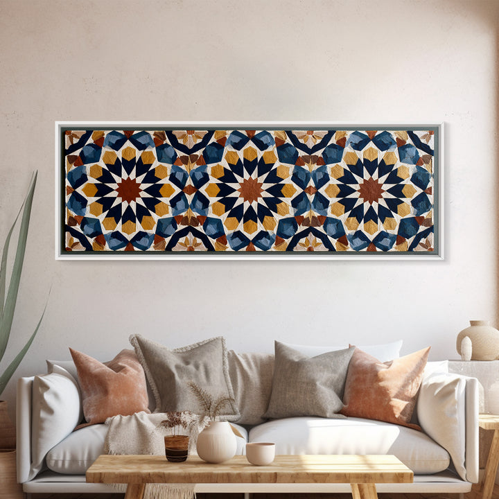 Moroccan Sacred Tile Star Pattern Canvas Print, Sacred Geometry Art, Minimalist Decor, Living Room Decor, Oil Painting, SGA-3x1-88