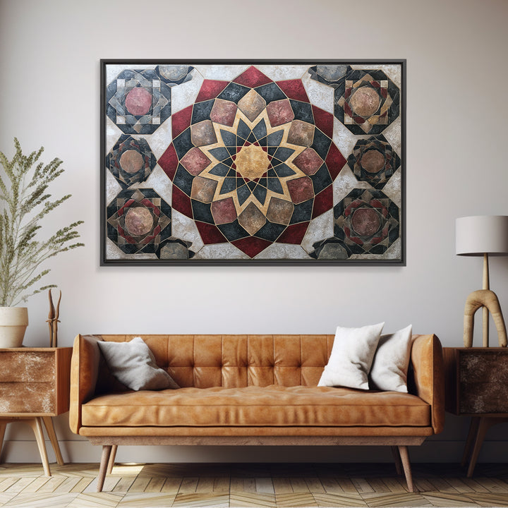 Moroccan Sacred Tile Star Pattern Framed Canvas Print, Sacred Geometry Art, Living Room Decor, Geometry, Mandala Wall Art, SGA-3x2-28