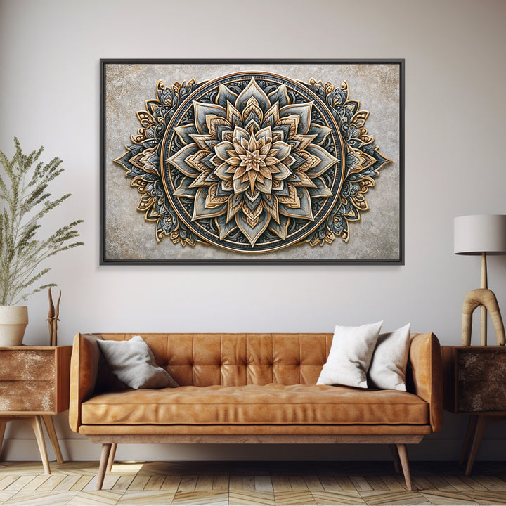 Mandala Lotus with Precise Radial Symmetry Canvas Print, Sacred Geometry Art, Midcentury Modern, Living Room Decor, Geometry, SGA-3x2-54