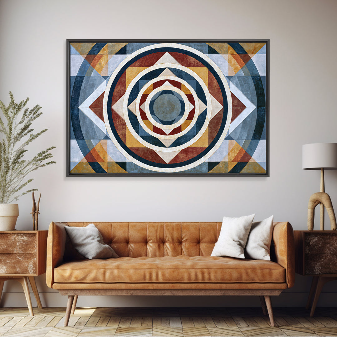 Concentric Circles and Triangles Canvas Print, Sacred Geometry Art, Wabi Sabi Art, Living Room Decor, Oil Painting, Geometry, SGA-3x2-61