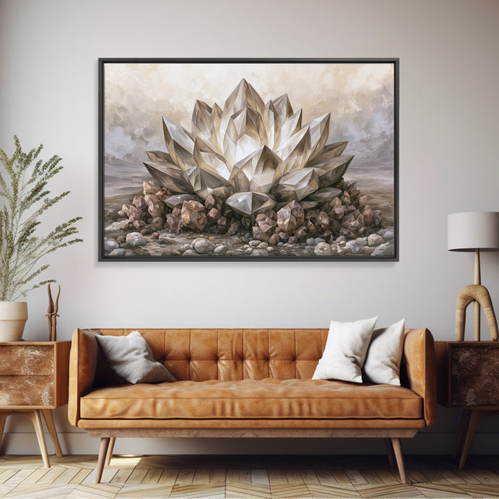 Crystal Lotus Arrangement Canvas Print, Sacred Geometry Art, Neutral Decor, Living Room Decor, Fine Art, Geometry, Wall Decor, SGA-3x2-72