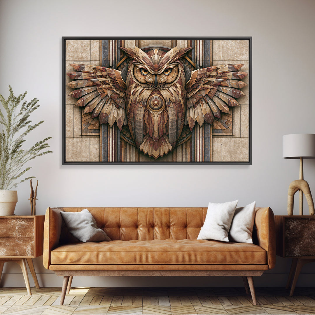 Sacred Owl Formed from Symmetrical Linework Canvas Print, Sacred Geometry Art, Geometric Wall Art, Living Room Decor, Geometry, SGA-3x2-94