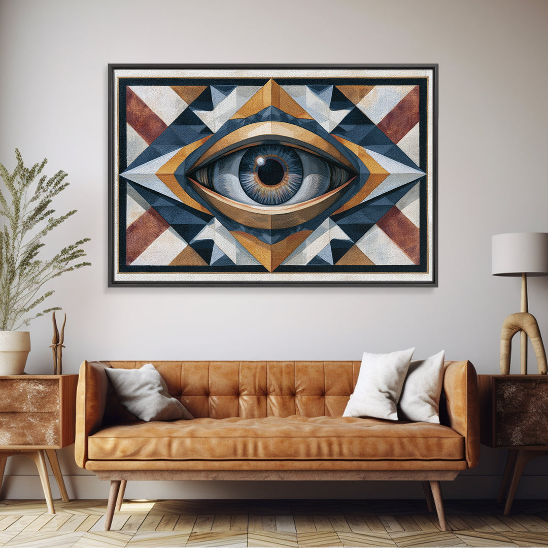 Cosmic Eye Inside Geometric Frame Framed Canvas Print, Sacred Geometry Art, Living Room Decor, Abstract Art, Geometry, SGA-3x2-95