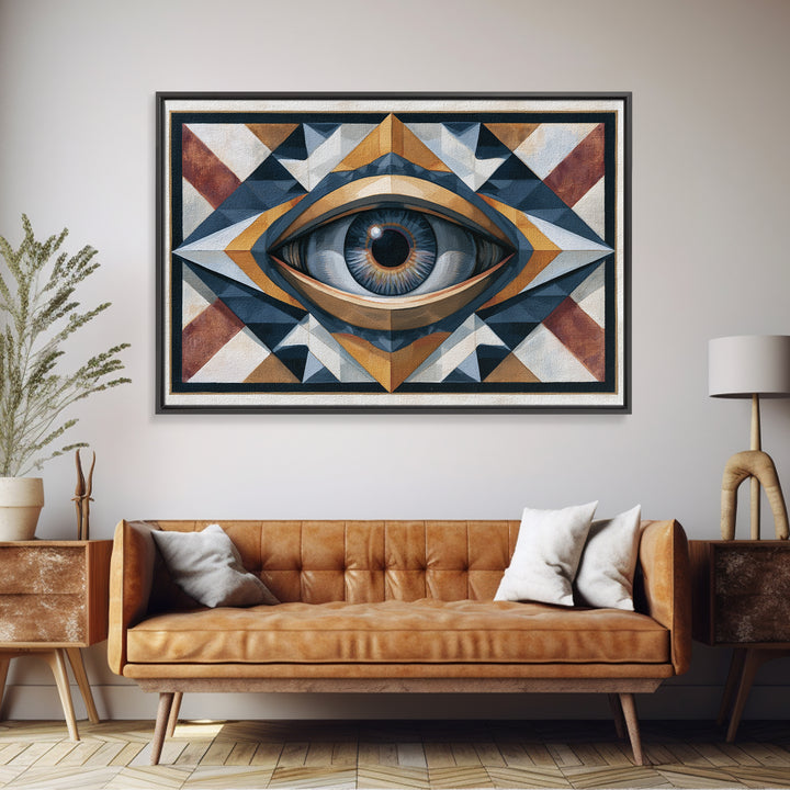 Cosmic Eye Inside Geometric Frame Framed Canvas Print, Sacred Geometry Art, Living Room Decor, Abstract Art, Geometry, SGA-3x2-95