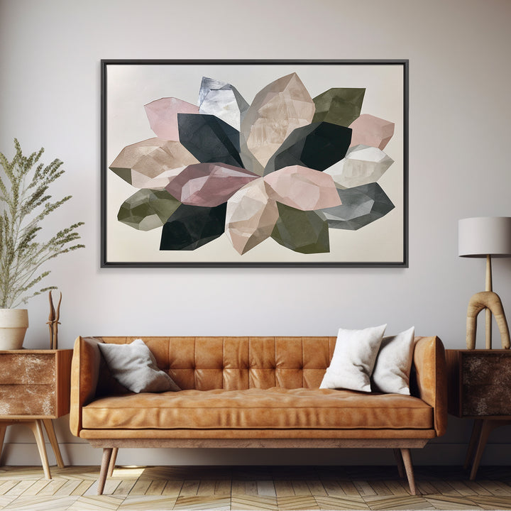 Crystal Lotus Arrangement Framed Canvas Print, Sacred Geometry Art, Art Print, Living Room Decor, Oil Painting, Geometry, SGA-3x2-96