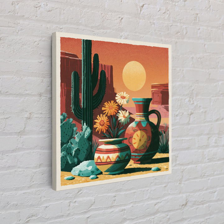 Painted Pottery and Desert Wildflowers Framed Canvas Print, Southwestern Art, Boho Decor, Southwestern Decor, Fine Art, Mesa, SOU-1x1-16