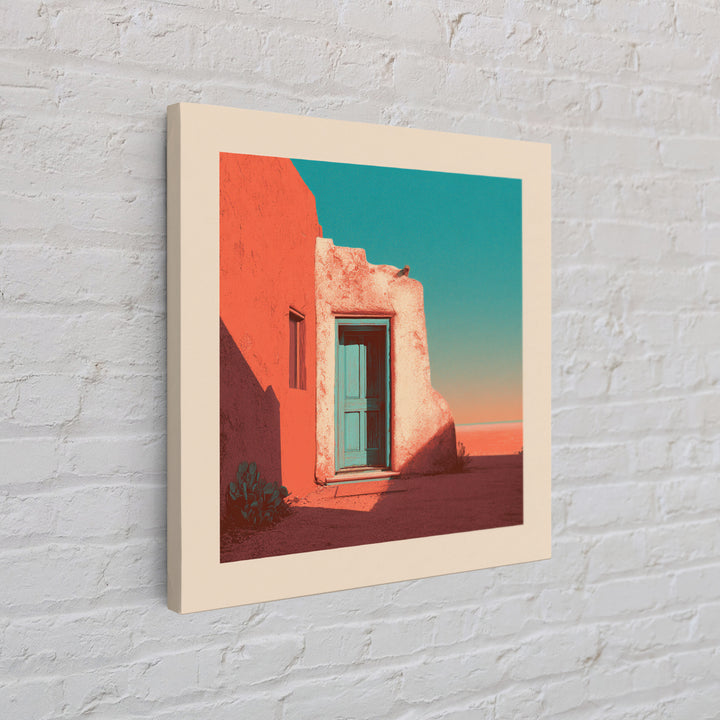 Adobe Doorway with Turquoise Blue Shadow Framed Canvas Print, Southwestern Art, Textured Painting, Southwestern Decor, Mesa, SOU-1x1-29