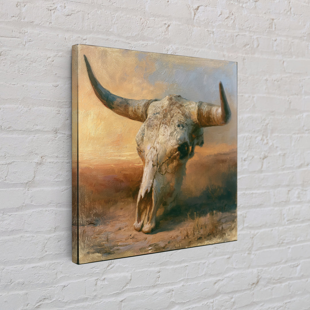 Sun Bleached Longhorn Skull Still Life Framed Canvas Print, Southwestern Art, Southwestern Decor, Abstract Art, Mesa, SOU-1x1-33