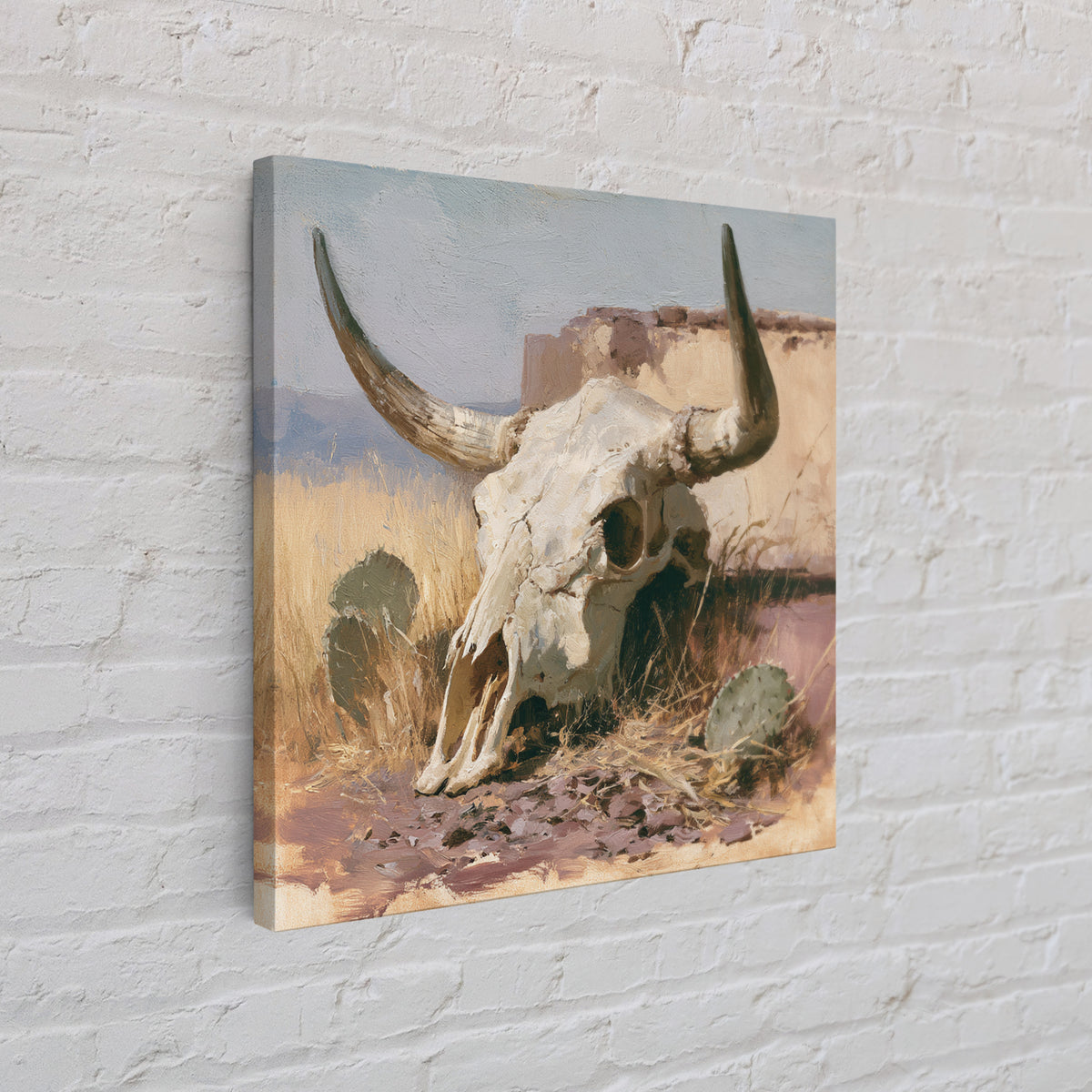Sun Bleached Longhorn Skull Still Life Framed Canvas Print, Southwestern Art, Southwestern Decor, Abstract Art, Mesa, SOU-1x1-57