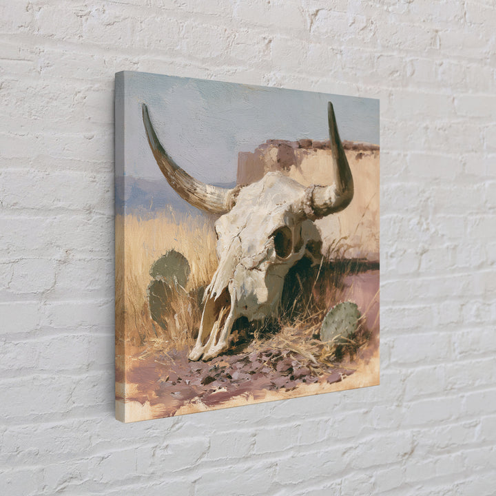 Sun Bleached Longhorn Skull Still Life Framed Canvas Print, Southwestern Art, Southwestern Decor, Abstract Art, Mesa, SOU-1x1-57