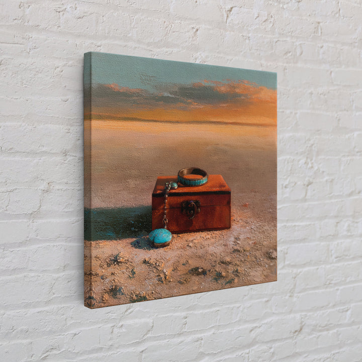 Turquoise Jewelry and Leather Still Life Canvas Print, Southwestern Art, Gallery Decor, Southwestern Decor, Fine Art, Mesa, SOU-1x1-59
