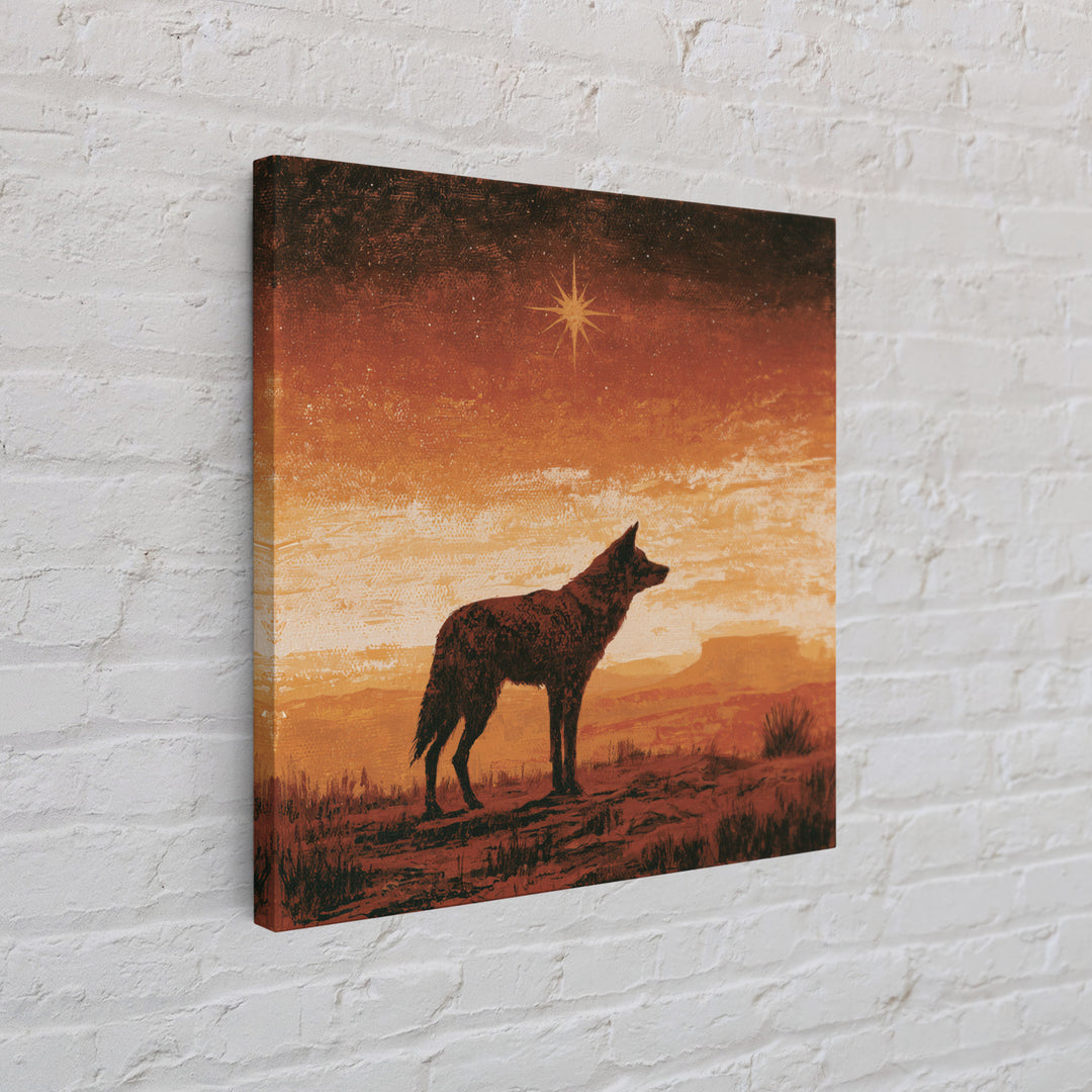 Coyote Silhouette Beneath Starry Sky Framed Canvas Print, Southwestern Art, Neutral Decor, Southwestern Decor, Fine Art, Mesa, SOU-1x1-63