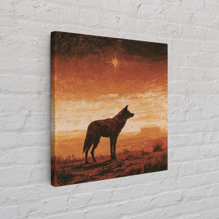 Coyote Silhouette Beneath Starry Sky Framed Canvas Print, Southwestern Art, Neutral Decor, Southwestern Decor, Fine Art, Mesa, SOU-1x1-63