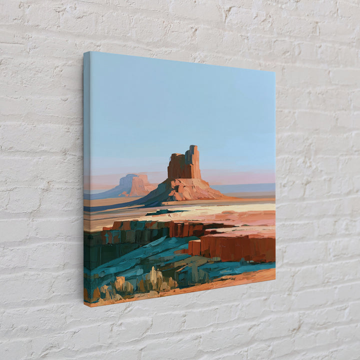 Desert Mesas in Terracotta and Turquoise Framed Canvas Print, Southwestern Art, Southwestern Decor, Watercolor Art, Mesa, SOU-1x1-73