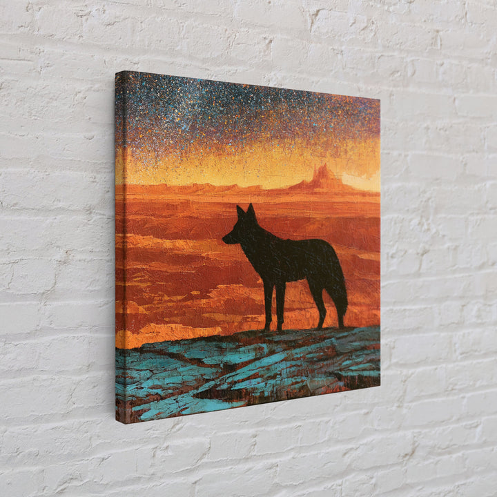 Coyote Silhouette Beneath Starry Sky Canvas Print, Southwestern Art, Art Print, Southwestern Decor, Watercolor Art, Mesa, SOU-1x1-87
