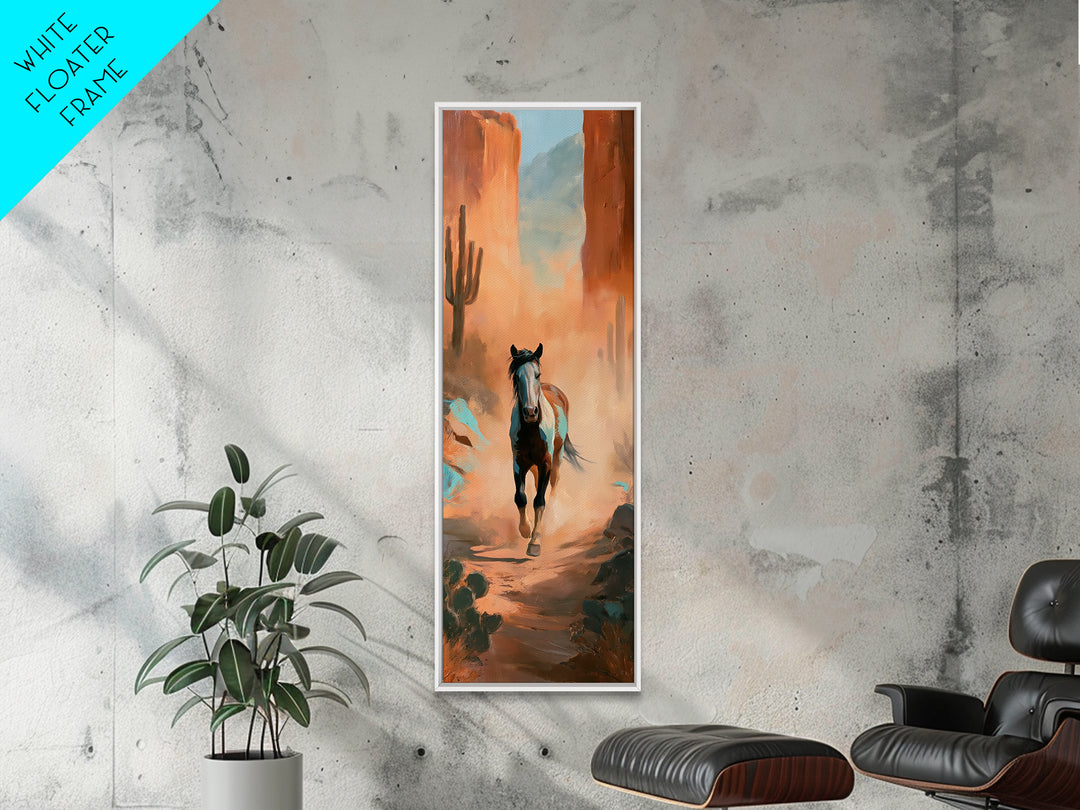 Wild Mustang Running Through Dusty Canyon Canvas Print, Southwestern Art, Neutral Decor, Southwestern Decor, Oil Painting, Mesa, SOU-1x3-18
