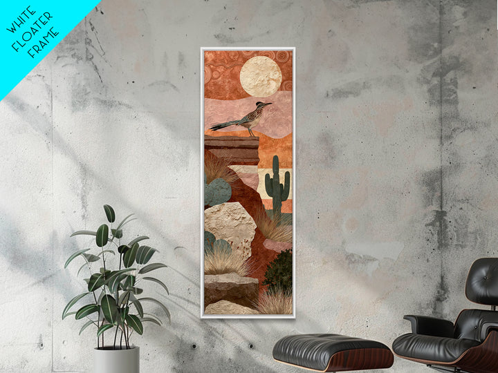 Roadrunner under a Pale Desert Moon Framed Canvas Print, Southwestern Art, Art, Southwestern Decor, Mesa, Boho Wall Decor, SOU-1x3-20