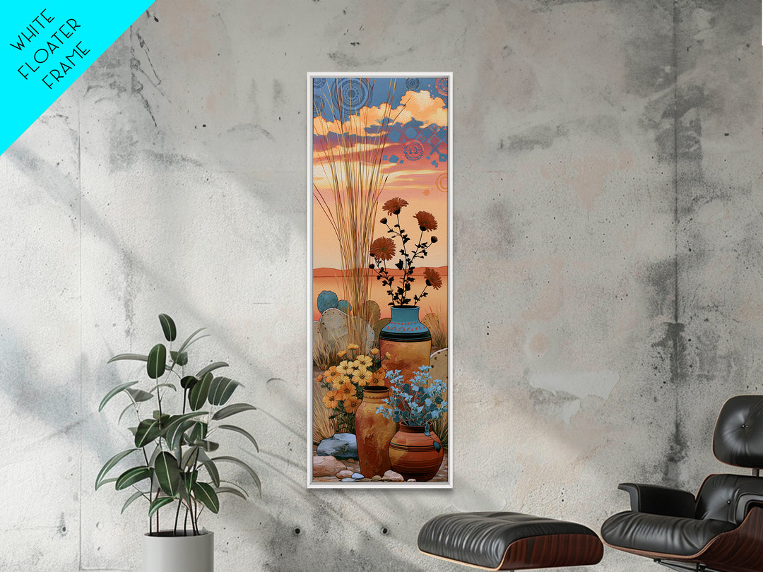 Painted Pottery and Desert Wildflowers Canvas Print, Southwestern Art, Painting, Southwestern Decor, Watercolor Art, Mesa, SOU-1x3-28