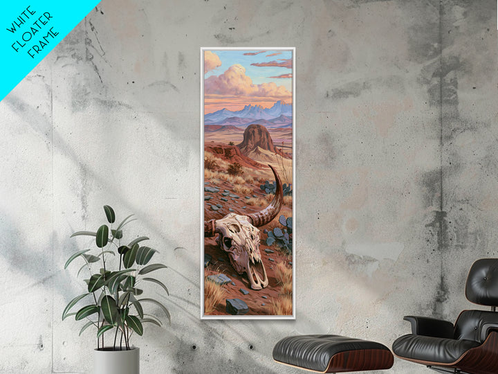 Sun Bleached Longhorn Skull Still Life Framed Canvas Print, Southwestern Art, Wall Art, Southwestern Decor, Oil Painting, Mesa, SOU-1x3-45