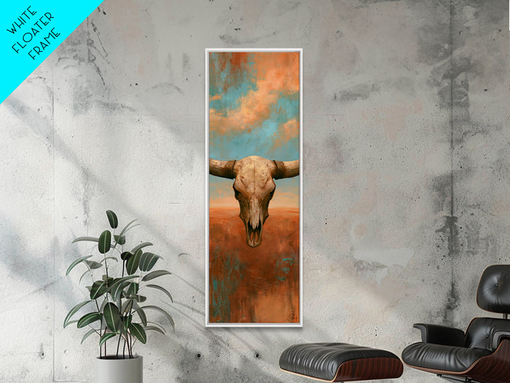 Sun Bleached Longhorn Skull Still Life Framed Canvas Print, Southwestern Art, Wall Art, Southwestern Decor, Oil Painting, Mesa, SOU-1x3-69