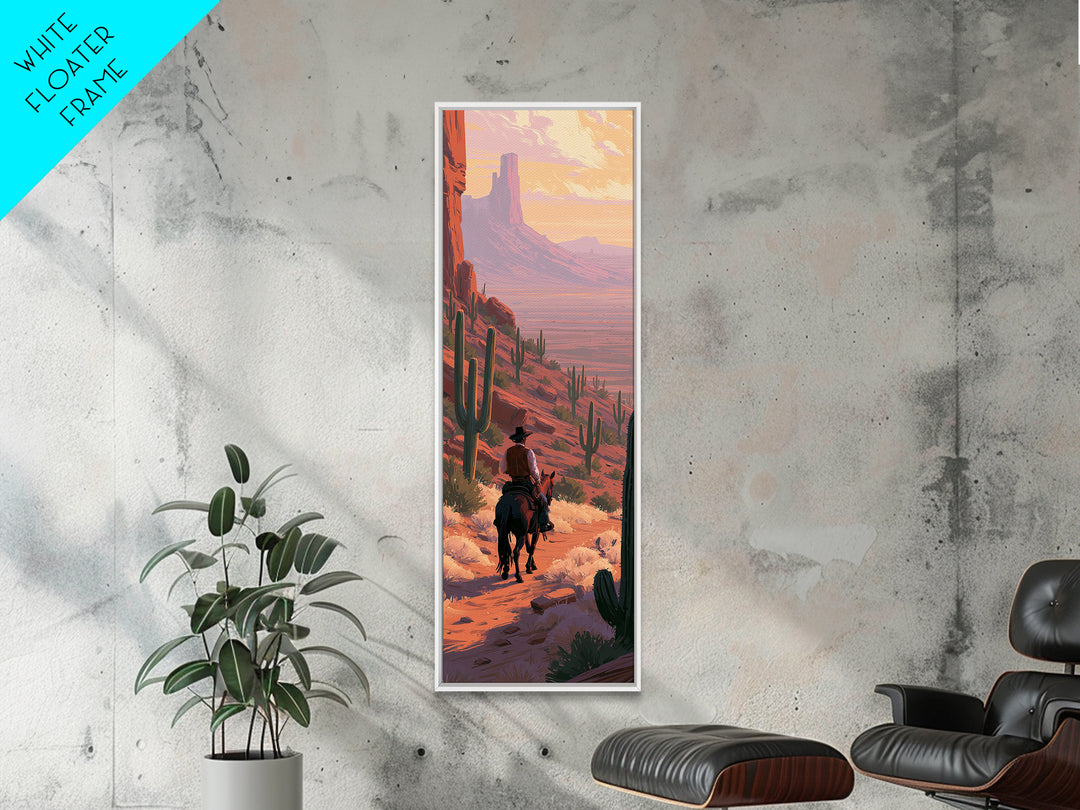 Horse Rider Crossing Desert at Dusk Canvas Print, Southwestern Art, Original Art, Southwestern Decor, Fine Art, Mesa, SOU-1x3-7