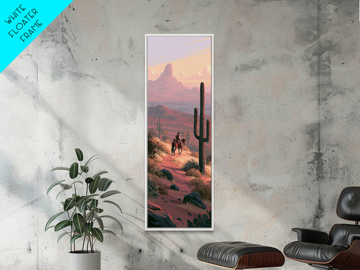 Horse Rider Crossing Desert at Dusk Framed Canvas Print, Southwestern Art, Western Art, Southwestern Decor, Oil Painting, Mesa, SOU-1x3-79
