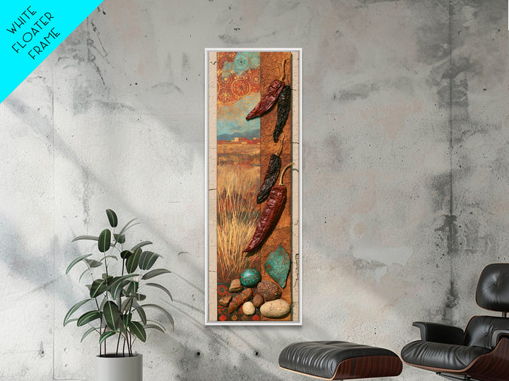 Dried Chili Peppers and Adobe Texture Framed Canvas Print, Southwestern Art, Tapestry Wall Art, Southwestern Decor, Mesa, SOU-1x3-84