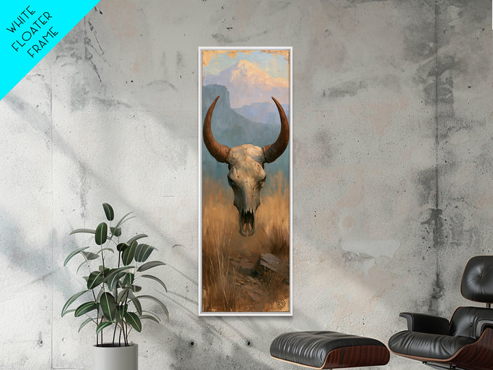 Sun Bleached Longhorn Skull Still Life Canvas Print, Southwestern Art, Original Painting, Southwestern Decor, Fine Art, Mesa, SOU-1x3-93