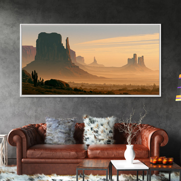 Monument Valley Silhouette Framed Canvas Print, Southwestern Art, Minimalist Decor, Southwestern Decor, Oil Painting, Mesa, SOU-2x1-30