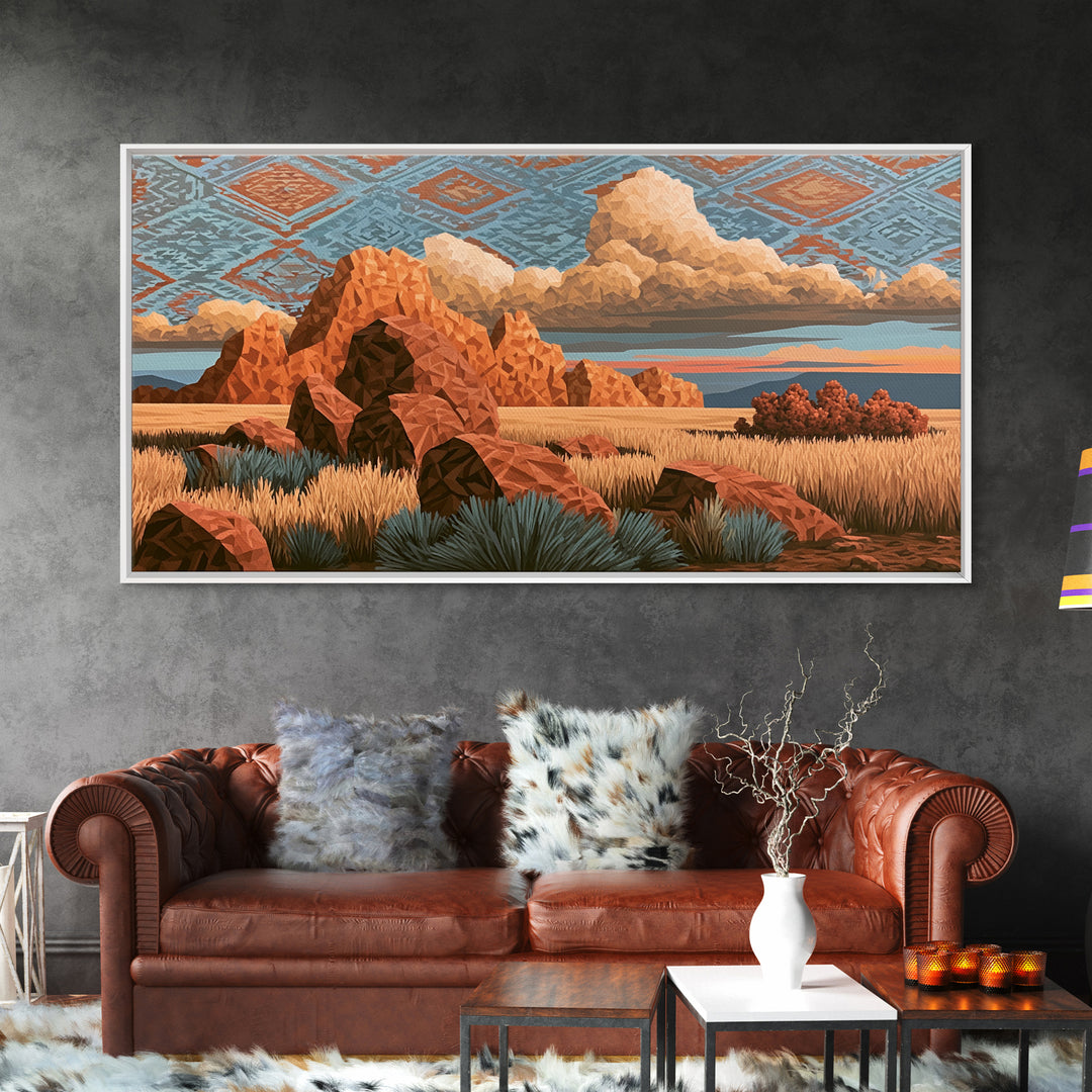 Navajo Geometric Pattern Framed Canvas Print, Southwestern Art, Original Art, Southwestern Decor, Abstract Art, Mesa, SOU-2x1-72