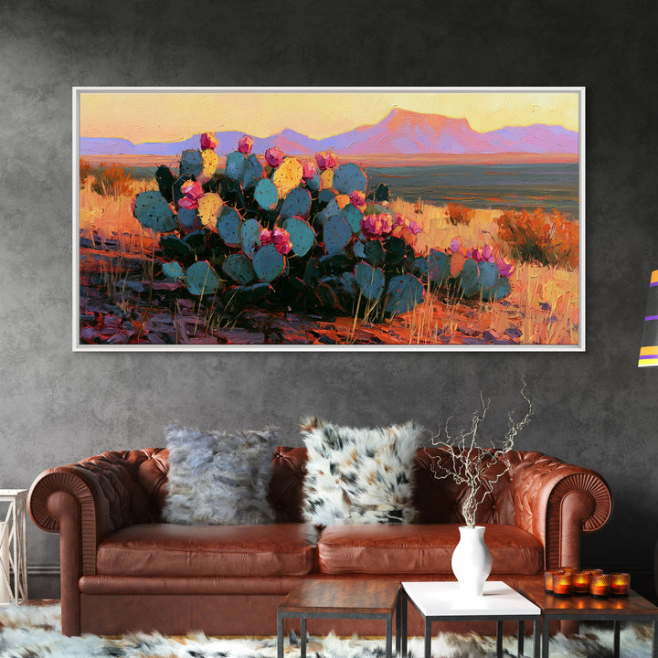 Prickly Pear Cactus Framed Canvas Print, Southwestern Art, Room Decor, Southwestern Decor, Fine Art, Mesa, Digital Wall Art, SOU-2x1-75