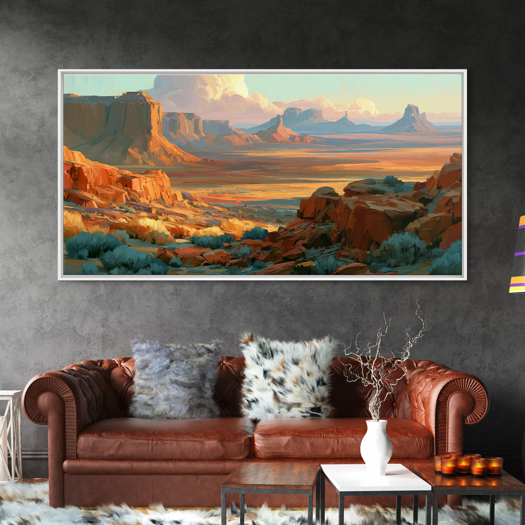 Desert Mesas in Terracotta and Turquoise Canvas Print, Southwestern Art, Western Wall Art, Southwestern Decor, Fine Art, Mesa, SOU-2x1-93