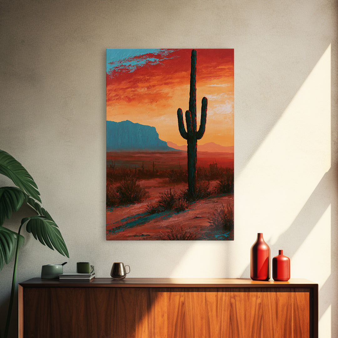 Saguaro Cactus under Enormous Sunset Canvas Print, Southwestern Art, Contemporary Art, Southwestern Decor, Fine Art, Mesa, SOU-2x3-10
