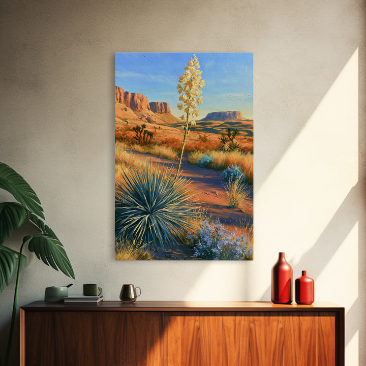 Yucca Blooms Against Clear Blue Sky Framed Canvas Print, Southwestern Art, Printable Wall Art, Southwestern Decor, Mesa, SOU-2x3-100