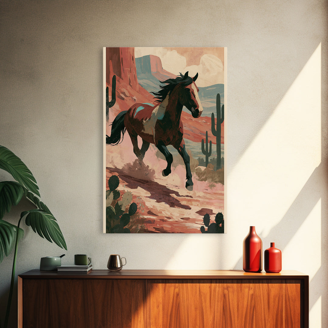 Wild Mustang Running Through Dusty Canyon Canvas Print, Southwestern Art, Wall Art, Southwestern Decor, Fine Art, Mesa, SOU-2x3-14