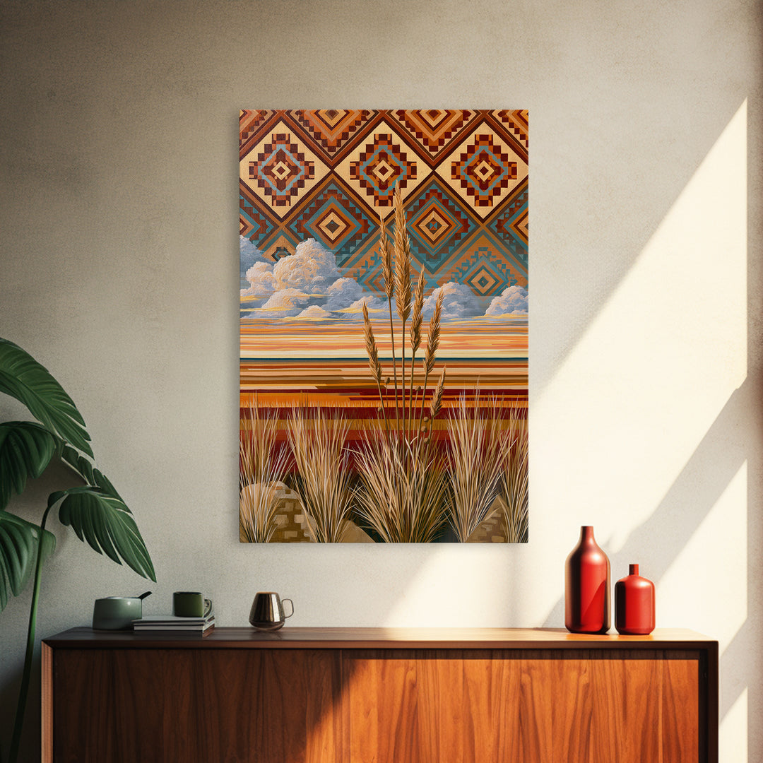 Navajo Geometric Pattern Framed Canvas Print, Southwestern Art, Original Art, Southwestern Decor, Abstract Art, Mesa, SOU-2x3-60