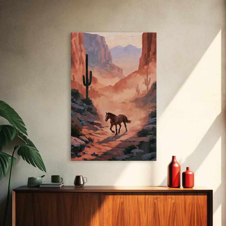 Wild Mustang Running Through Dusty Canyon Canvas Print, Southwestern Art, Printable Art, Southwestern Decor, Fine Art, Mesa, SOU-2x3-62