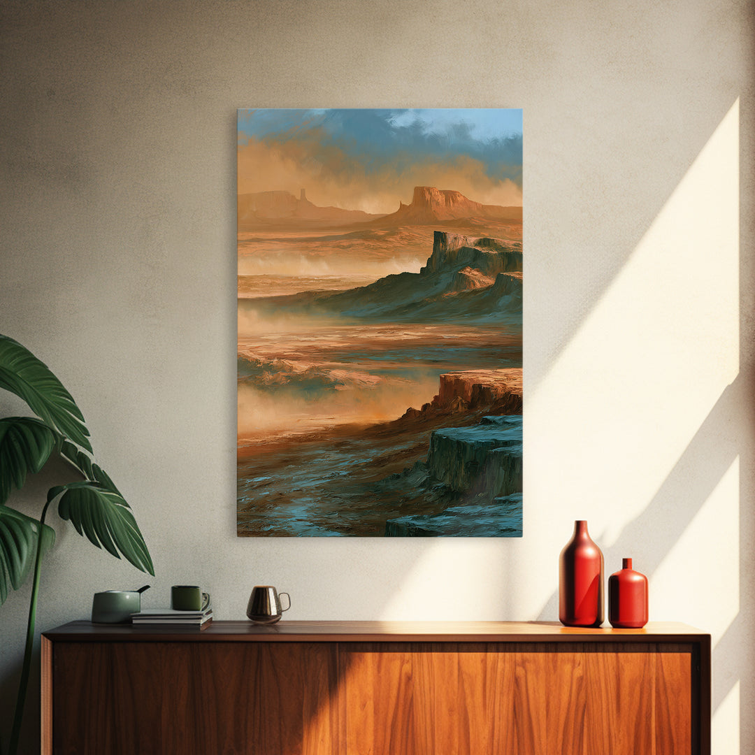 Desert Mesas in Terracotta and Turquoise Canvas Print, Southwestern Art, Farmhouse Wall Art, Southwestern Decor, Fine Art, Mesa, SOU-2x3-81