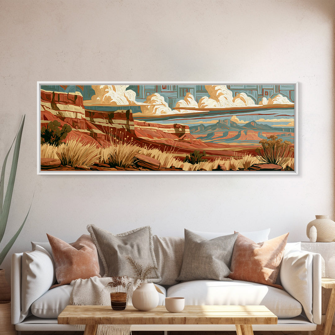Abstract Canyon Layers Framed Canvas Print, Southwestern Art, Tapestry Wall Art, Southwestern Decor, Oil Painting, Mesa, SOU-3x1-58