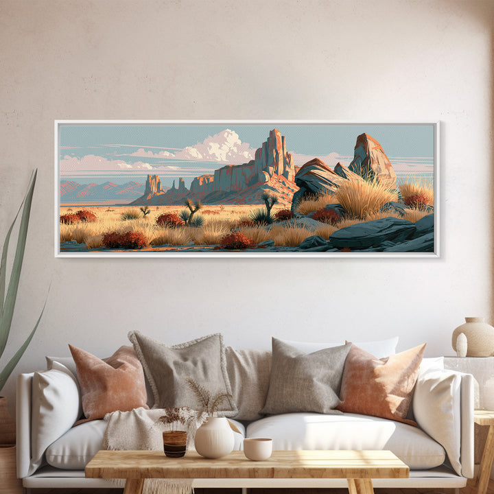 Navajo Geometric Pattern Framed Canvas Print, Southwestern Art, Southwestern Decor, Abstract Art, Mesa, Boho Wall Art, SOU-3x1-68