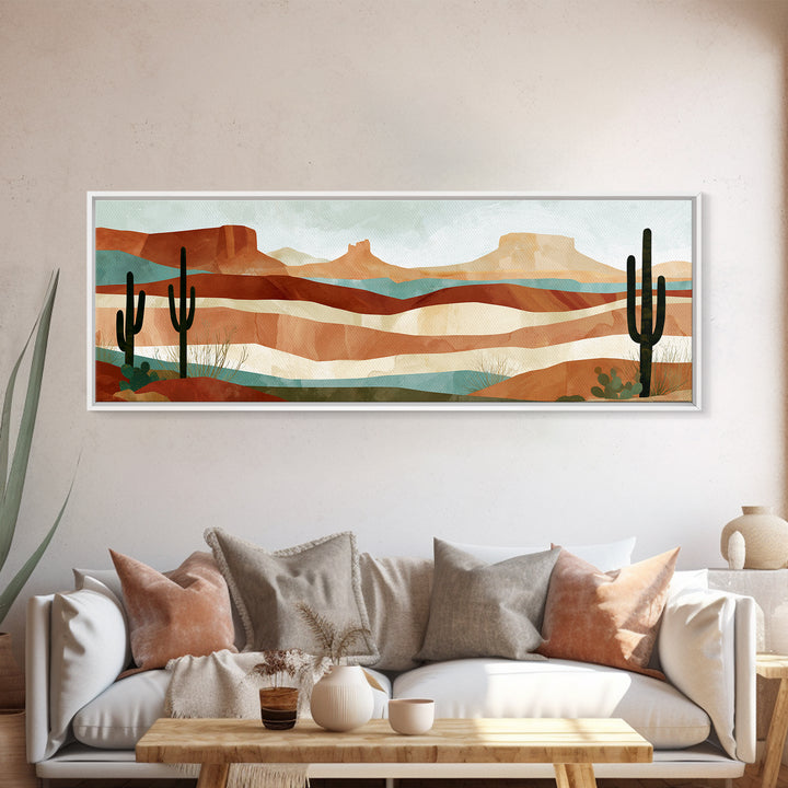 Abstract Canyon Layers Framed Canvas Print, Southwestern Art, Tapestry Wall Art, Southwestern Decor, Oil Painting, Mesa, SOU-3x1-82