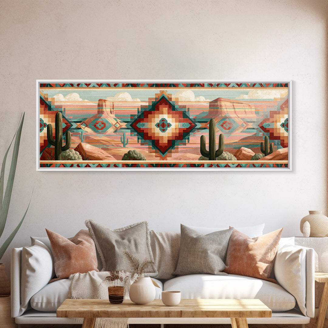 Navajo Geometric Pattern Canvas Print, Southwestern Art, Oil Painting, Southwestern Decor, Fine Art, Mesa, Oil Paintings, SOU-3x1-92