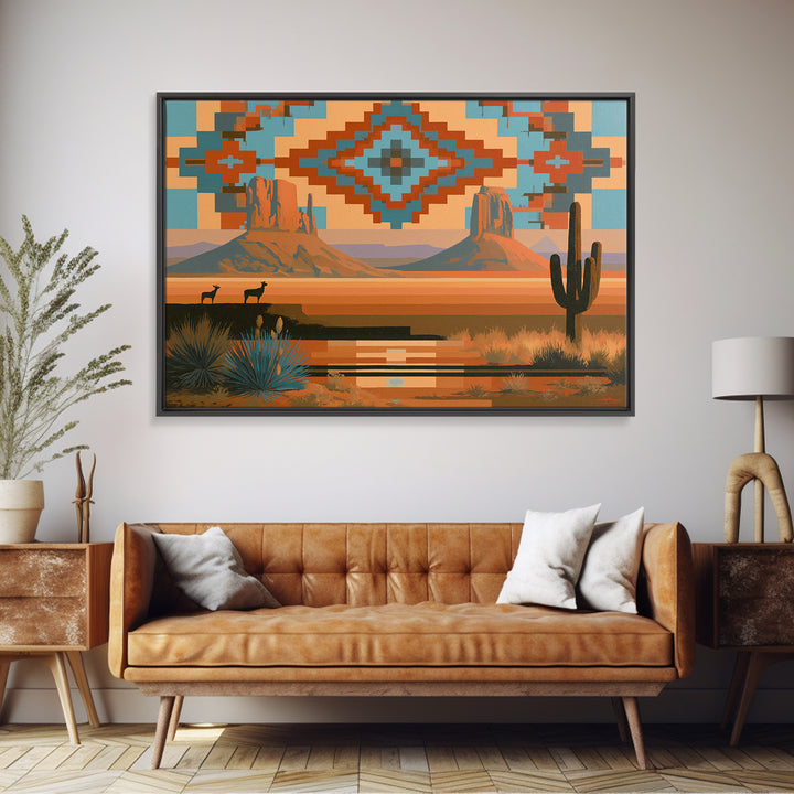 Navajo Geometric Pattern Canvas Print, Southwestern Art, Western Art, Southwestern Decor, Fine Art, Mesa, Textured Painting, SOU-3x2-32