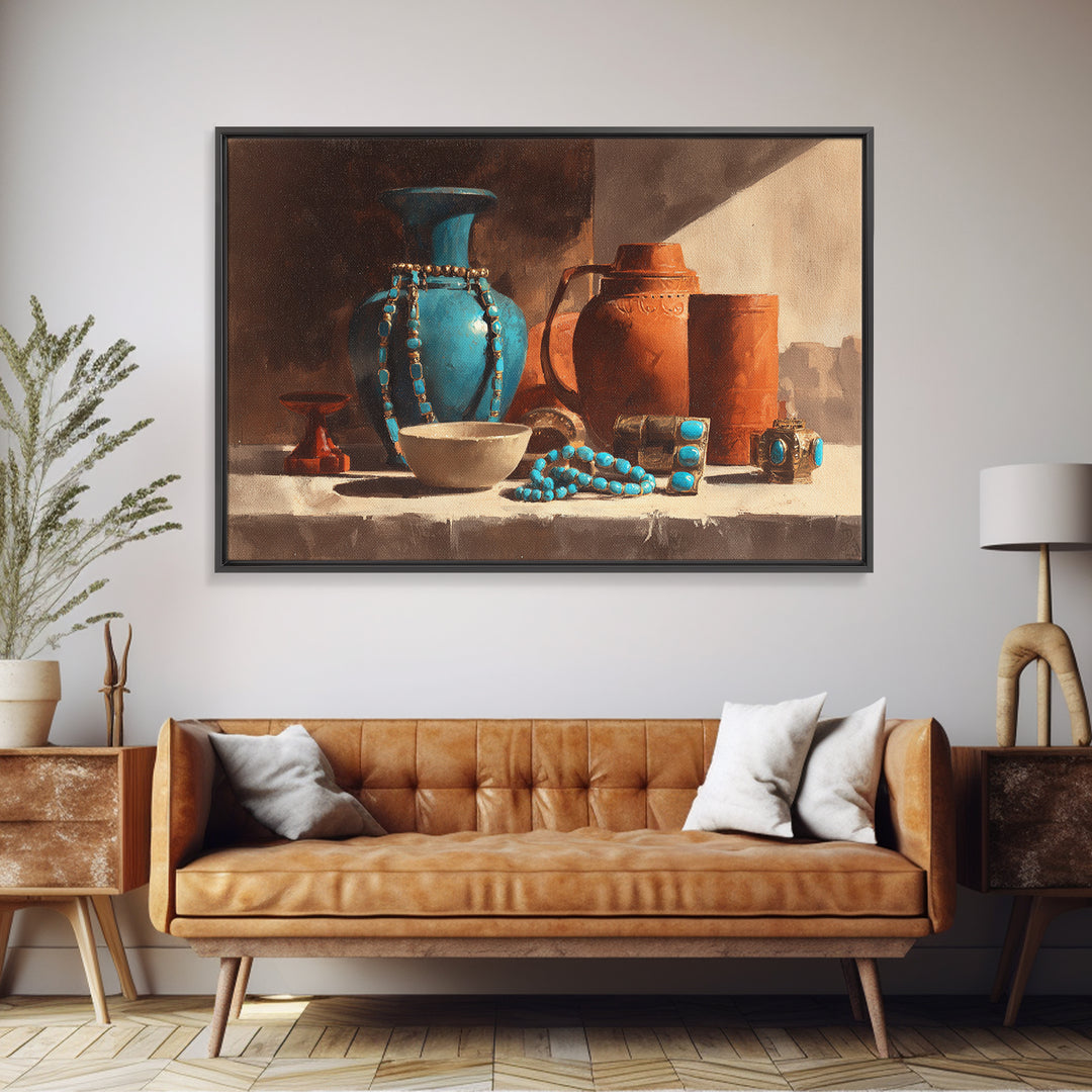 Adobe Doorway with Turquoise Blue Shadow Canvas Print, Southwestern Art, Antique Oil Painting, Southwestern Decor, Mesa, SOU-3x2-33