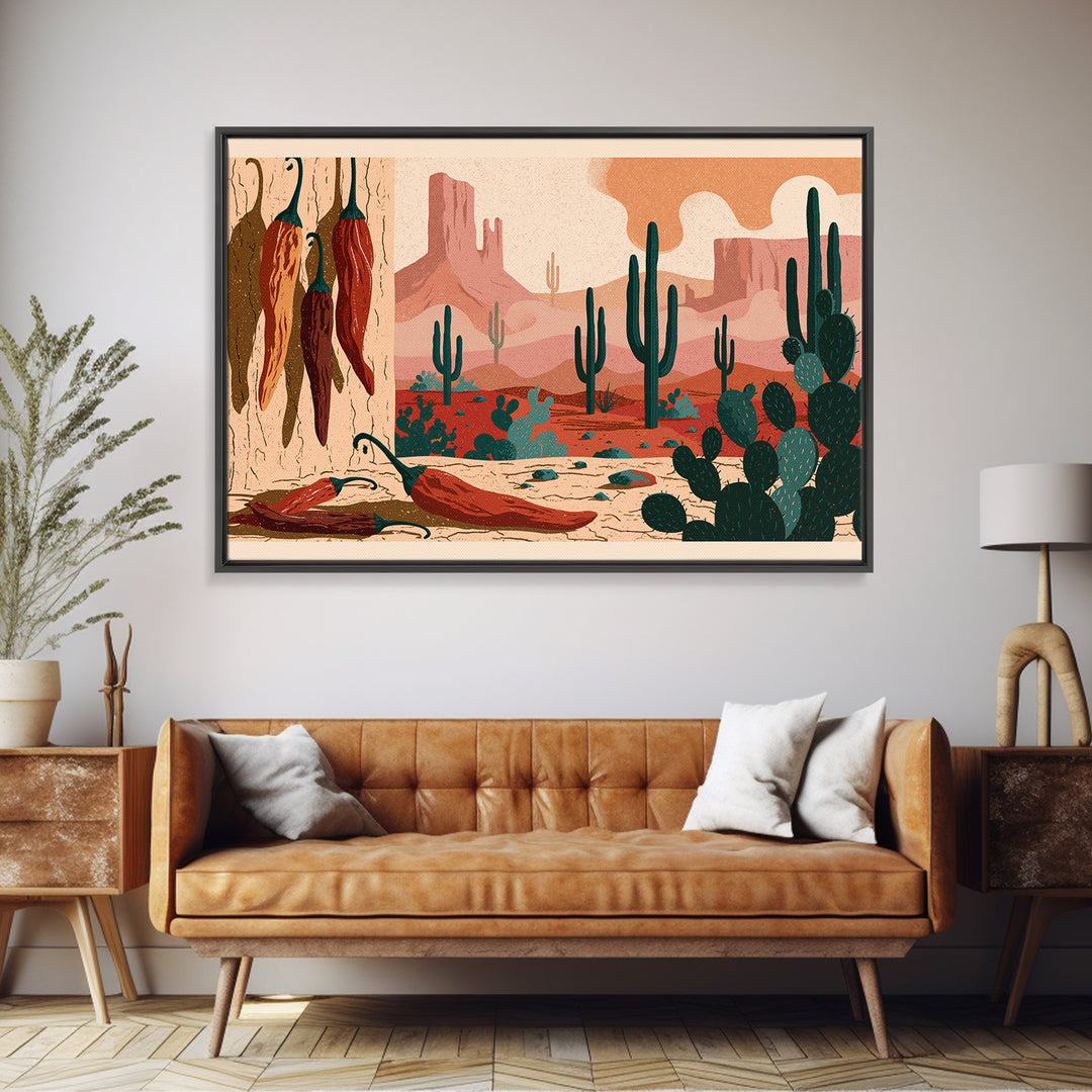 Dried Chili Peppers and Adobe Texture Canvas Print, Southwestern Art, Boho Wall Decor, Southwestern Decor, Oil Painting, Mesa, SOU-3x2-4