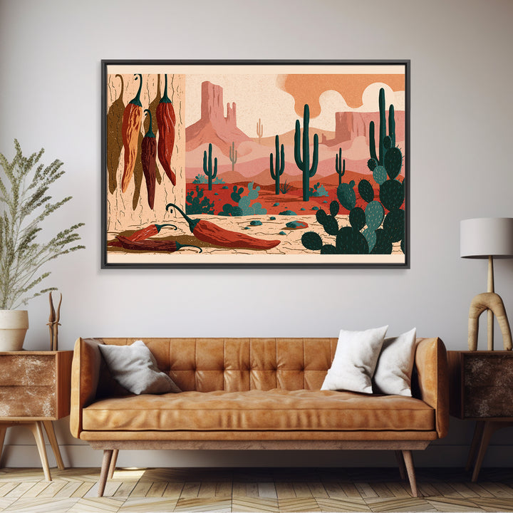 Dried Chili Peppers and Adobe Texture Canvas Print, Southwestern Art, Boho Wall Decor, Southwestern Decor, Oil Painting, Mesa, SOU-3x2-4